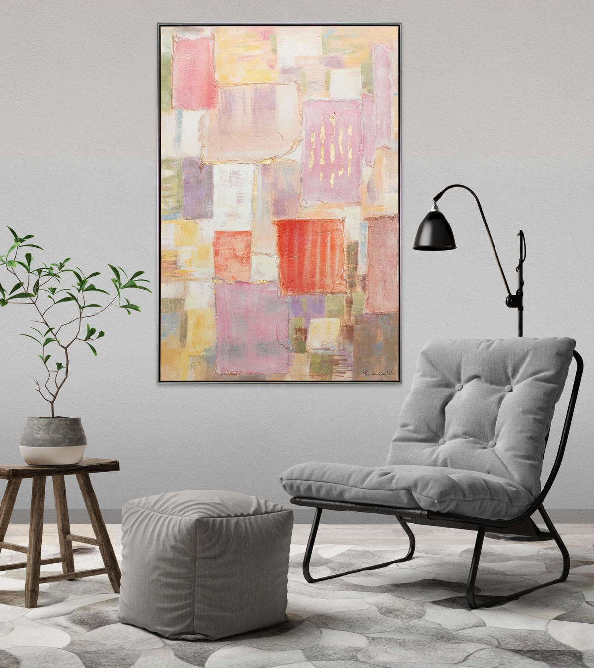 ACRYLBILD HANDGEMALT Orange 83/123 cm - Pink/Beige, Textil (83/123cm) - KUNSTLOFT