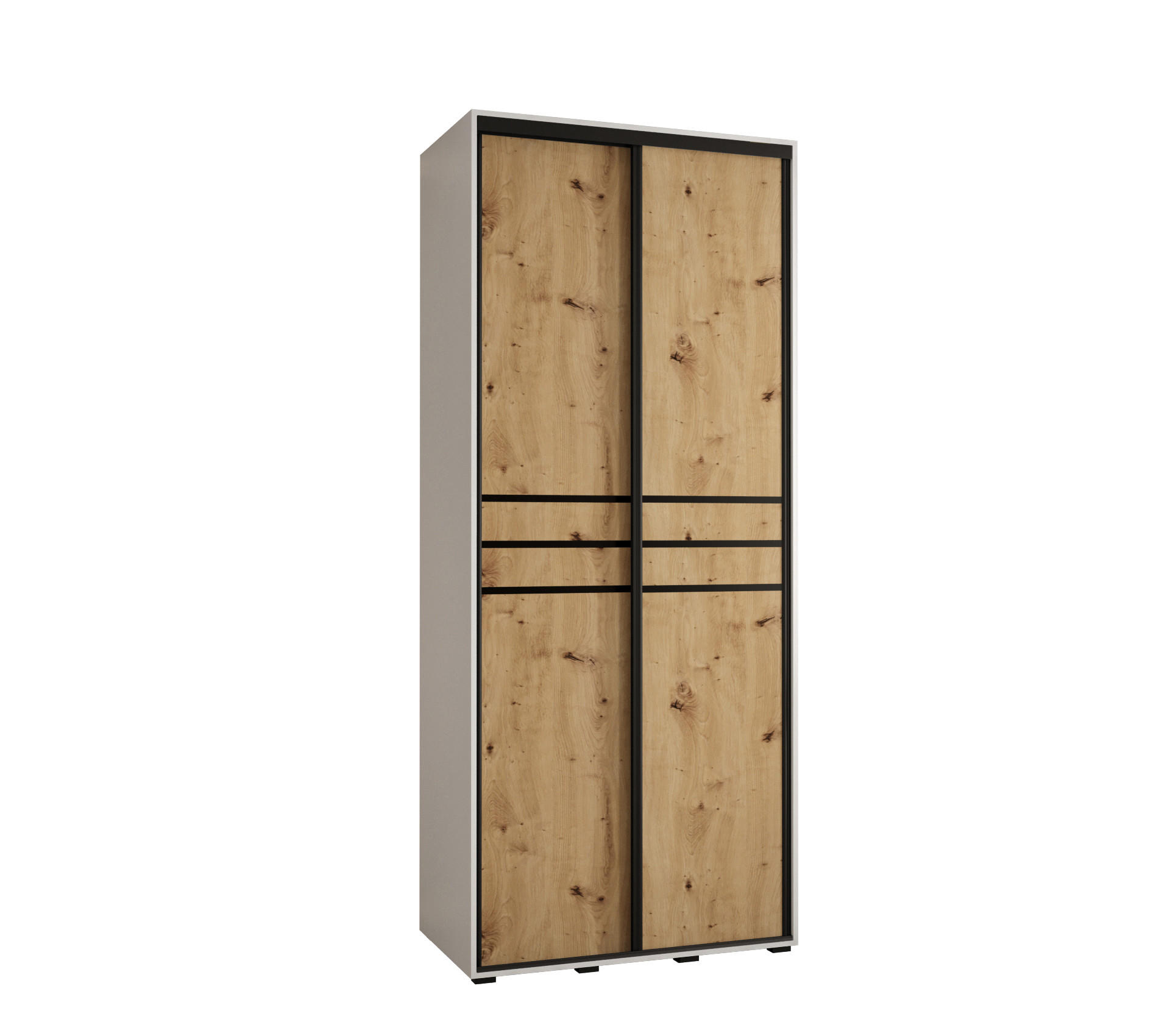 Abiks Möbel Schwebetürenschrank Weiß, Eiche Artisan, Schwarz 100x235x45 cm
