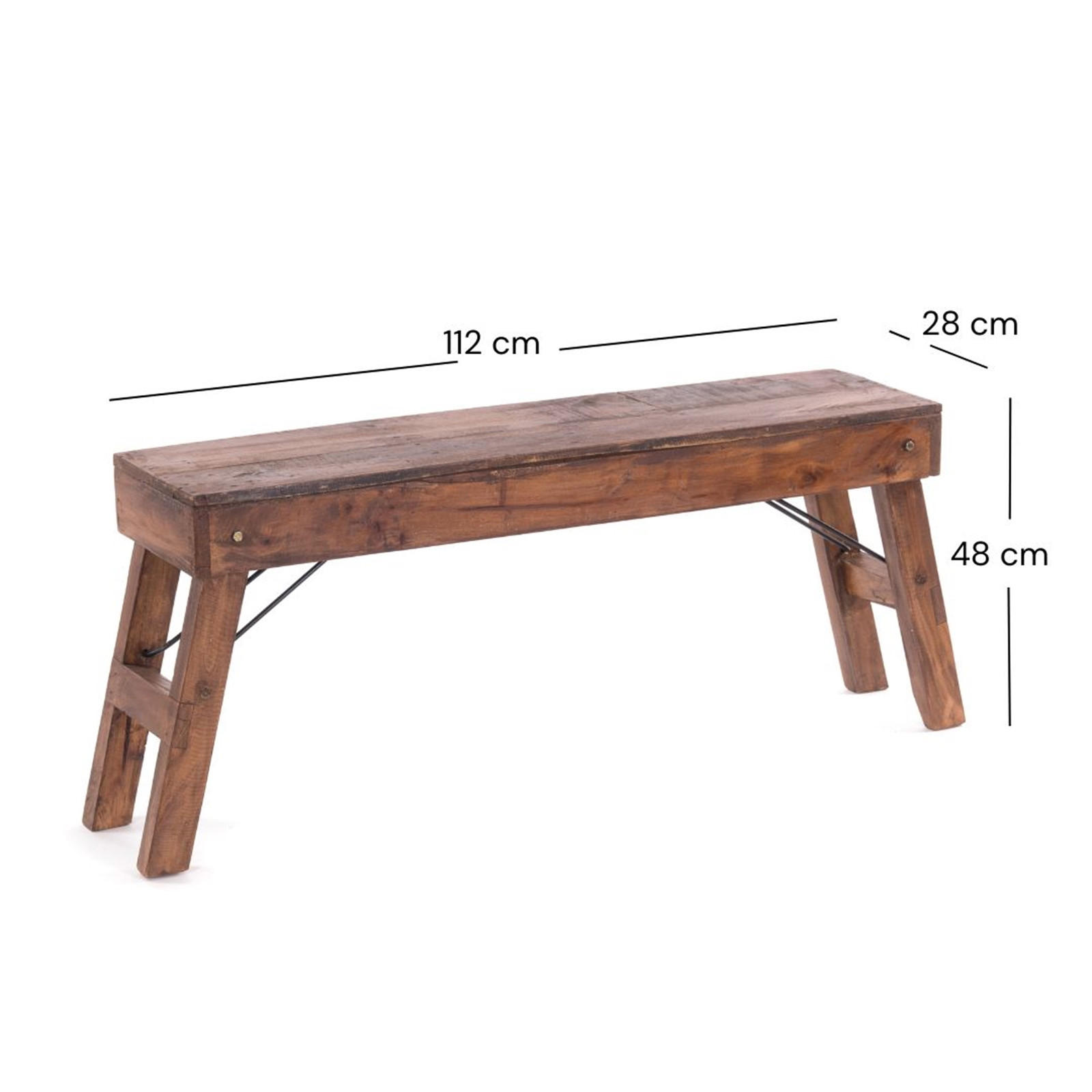 SITZBANK Aldo Recyclingholz massiv, Bein einklappbar 02 hellbraun - Hellbraun, Holz (112/48/28cm) - DESIGN DELIGHTS