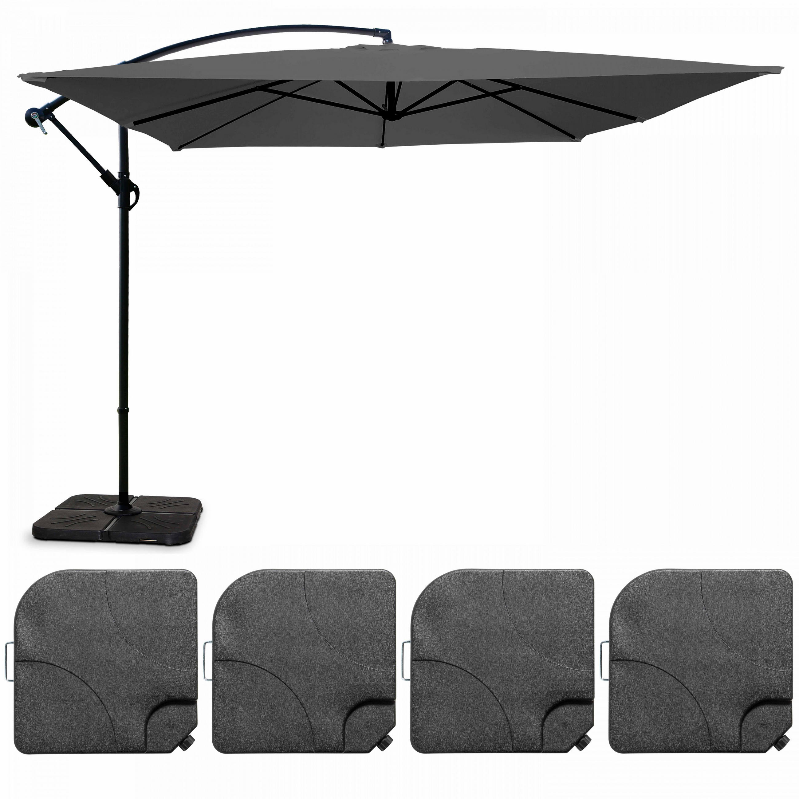 SONNENSCHIRM 3x3m mit 4 Gewichtsplatten, Grau - Grau, Metall (300/300cm) - Oviala