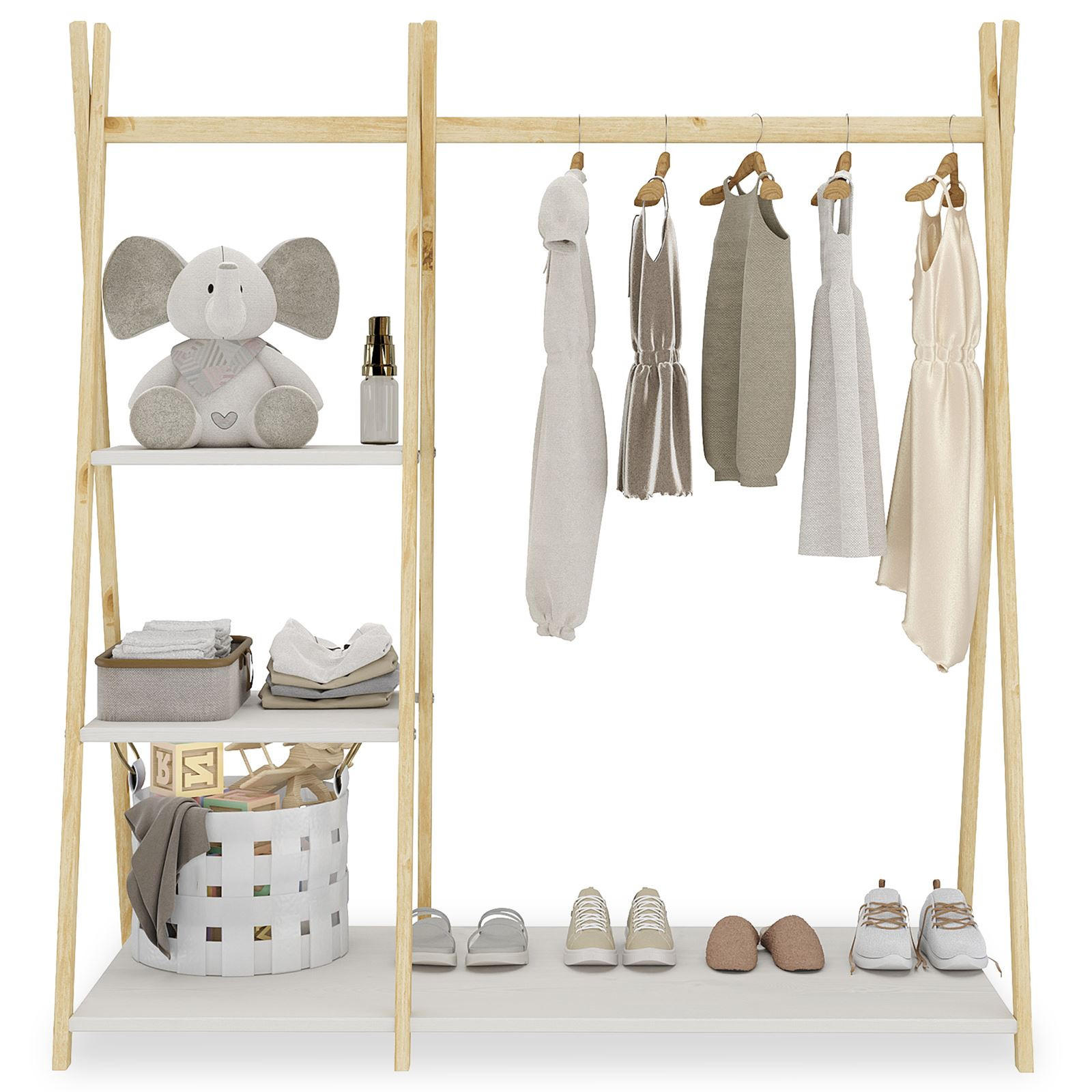 KINDERGARDEROBE LOTTE - Naturfarben/Weiß, Holz (108/115/47cm) - IDIMEX