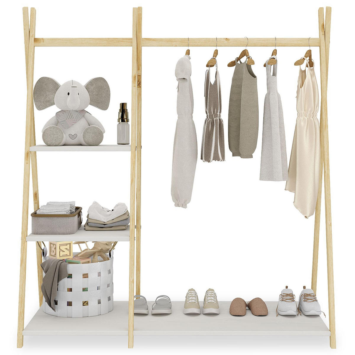 KINDERGARDEROBE LOTTE - Naturfarben/Weiß, Holz (108/115/47cm) - IDIMEX