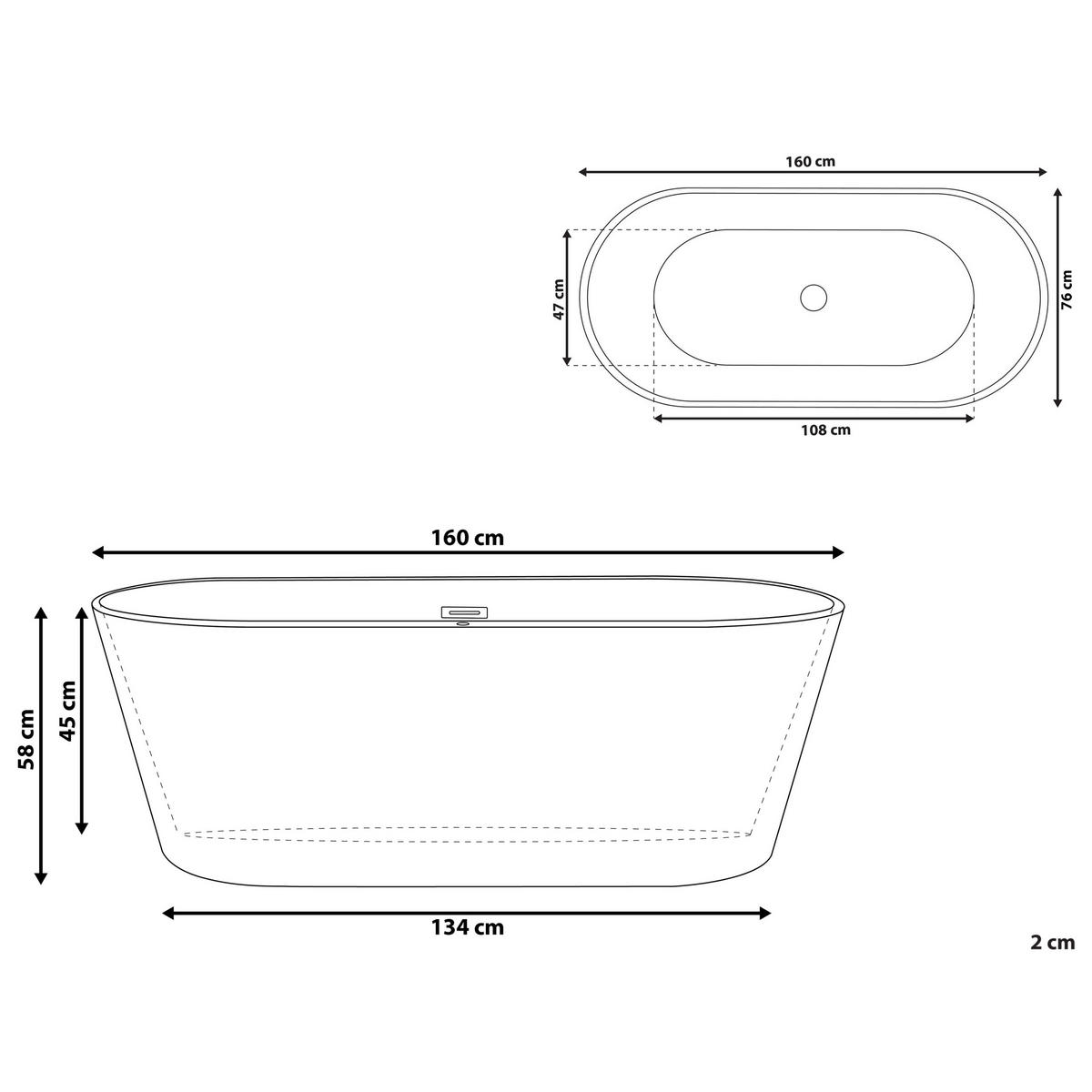 BADEWANNE 80x160x58 cm weiß Havana - Weiß, Kunststoff (80/58/160cm) - Beliani