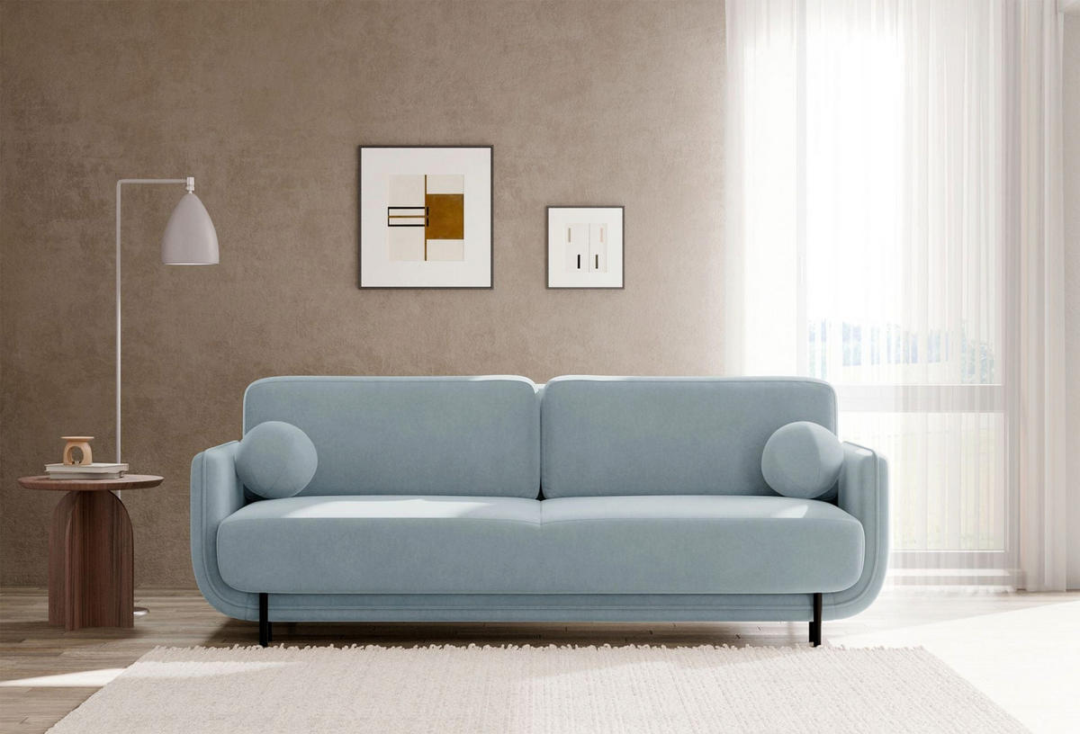 SCHLAFSOFA Ovals Hellblau - Schwarz/Hellblau, Textil/Metall (236/95/96cm) - Selsey