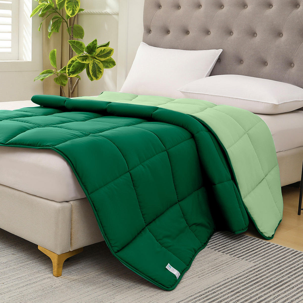 GANZJAHR Steppbett Bi-Color grün 135x200 - Grün, Textil (135/200cm) - wometo