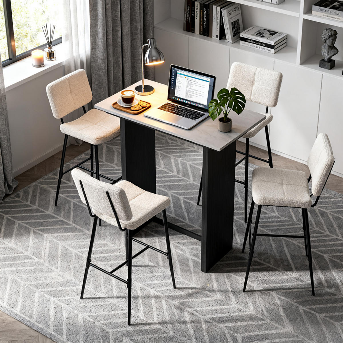 BARHOCKER 6er-Set in Eisen Bouclé-Stoff - Beige, Metall (46.5/104/53cm) - Meubles Cosy