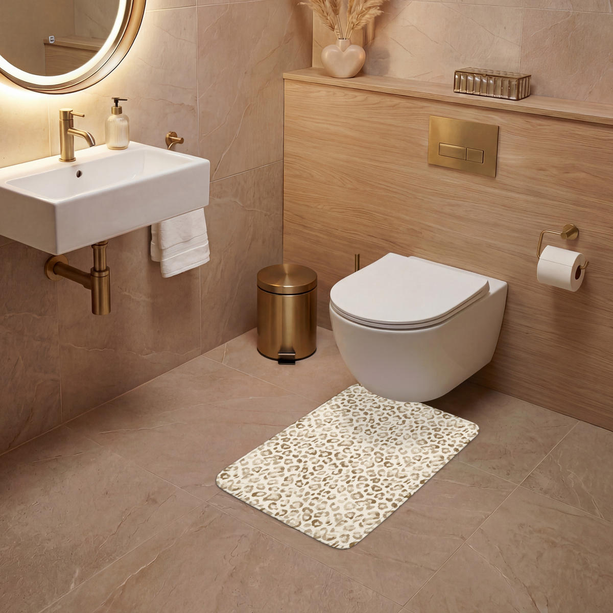 WC PŘEDLOŽKA Leopard - Classic - Béžová 40x60 cm - světle hnědá, textil/plast (40/1cm) - OnlyWow