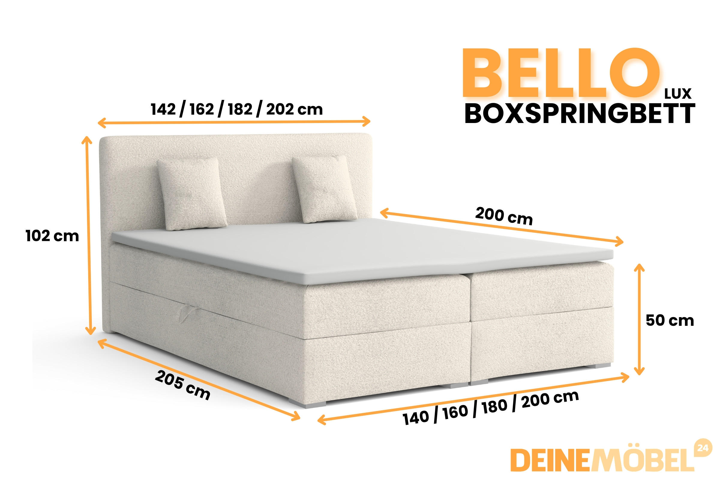 Thumbnail - Deine Möbel 24 Boxbett, Ecru, Holz, Holzwerkstoff, Textil, H4, 160x200 cm, Schlafzimmer, Betten, Boxspringbetten