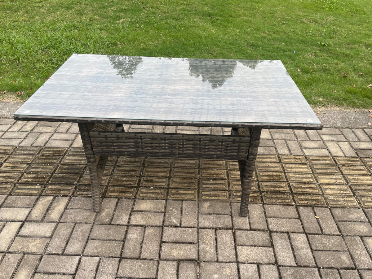 GARTENTISCHGRUPPE mit 2 Beistelltischen,3 kleine Fußhocker Polyrattan Dunkelgrau 10-Sitzer - Dunkelgrau/Grau, Glas/Kunststoff - Fimous