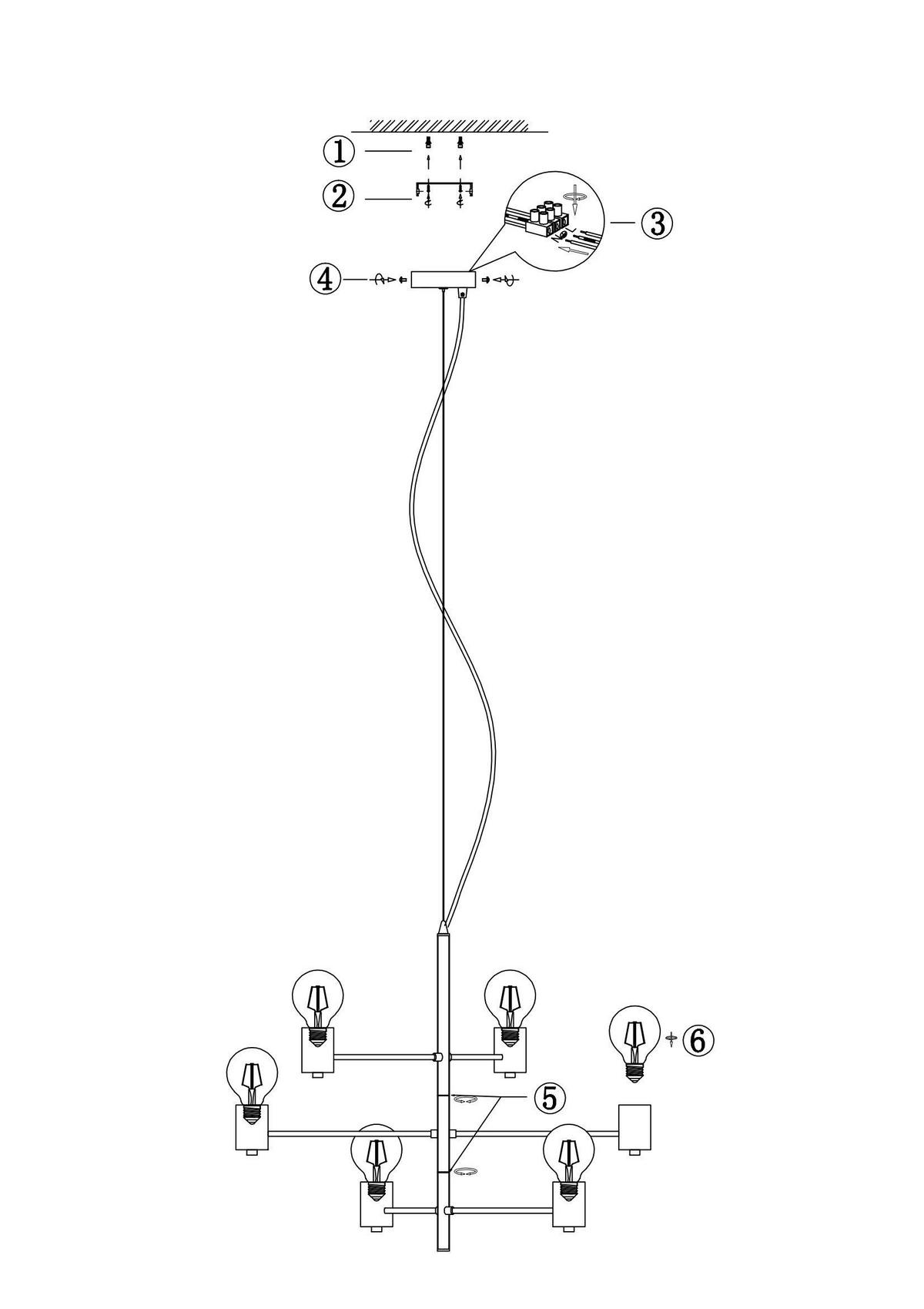 HÄNGELEUCHTE Essenz 6-flammig 65/10/205 cm - Schwarz, Metall (65/10/205cm) - Nettlife