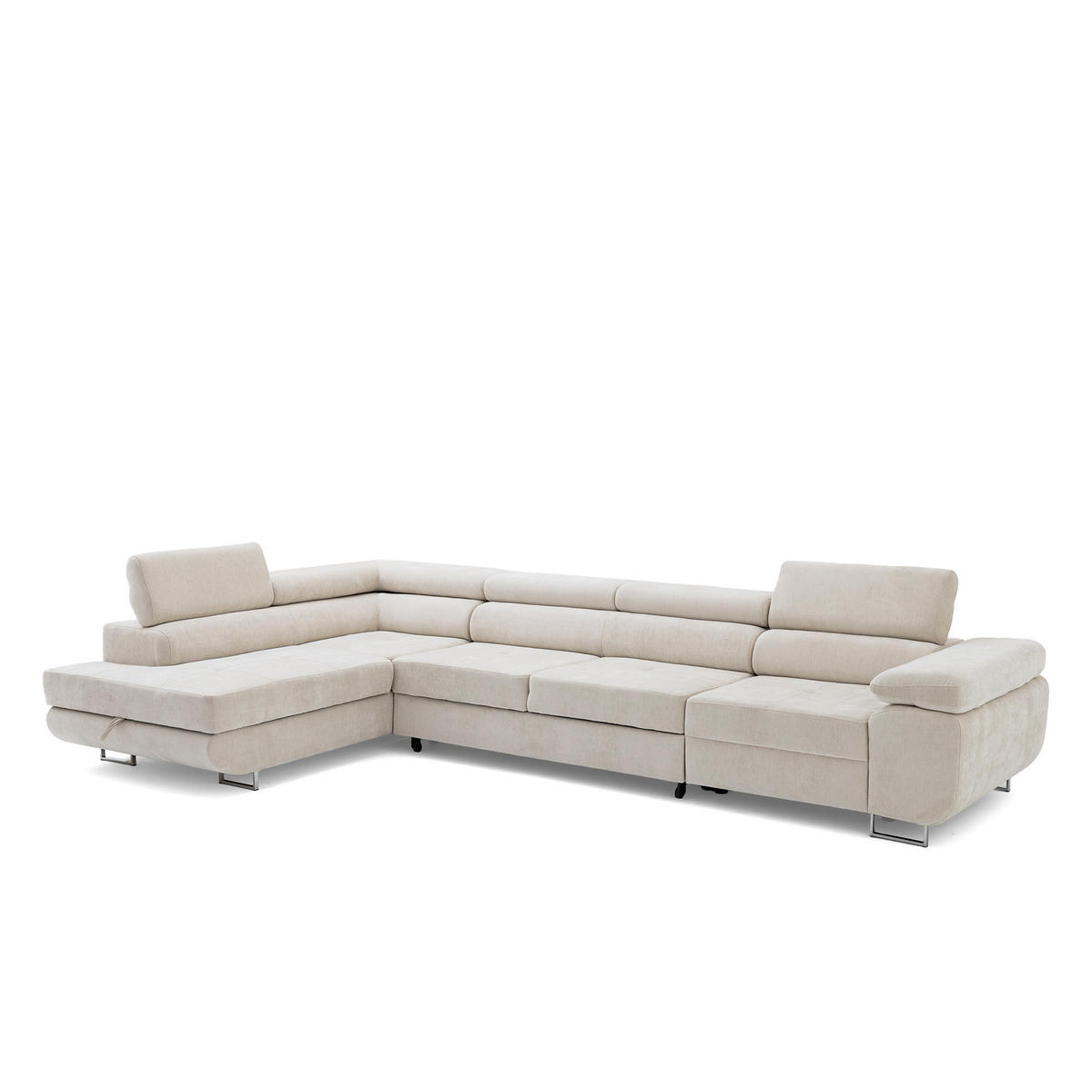 ECKSOFA WILD MAXI L Links mit Schlaffunktion 125x195 Chenille Beige - Chromfarben/Beige, Holz/Textil (350/203cm) - Muffo