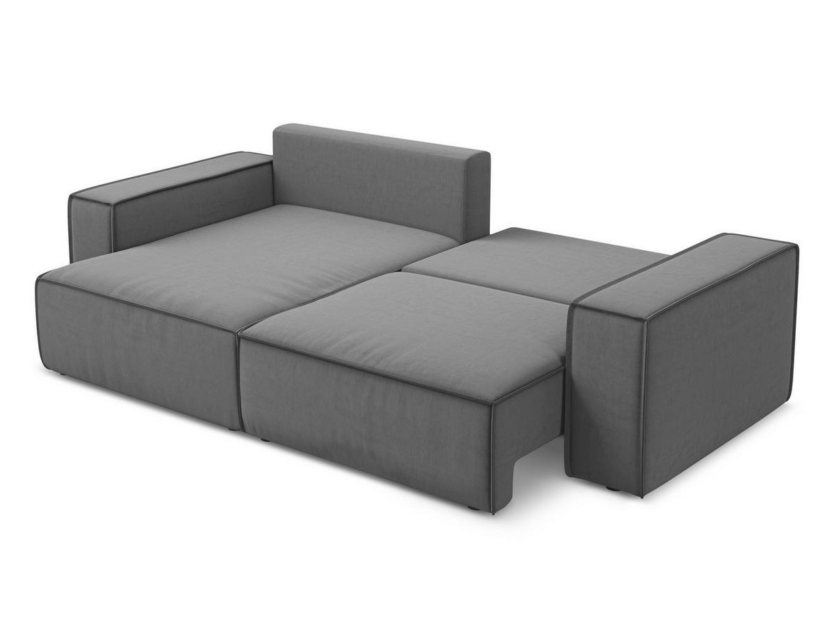 ECKSOFA mit Schlaffunktion Samt Stoff Grau - Schwarz/Grau, Kunststoff/Textil (148/257cm) - Makamii