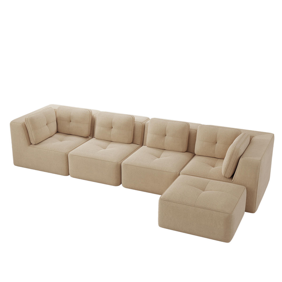 MODULARES Ecksofa aus Cord mit tiefer Sitzfläche Beige - Beige, Textil (177/386cm) - Modenvie