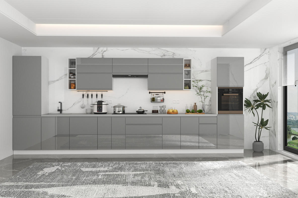 KÜCHENZEILE 500 cm – Aspen KA2-M500 - in Grau/Hochglanz - Grau, Holz (500/212/58cm)