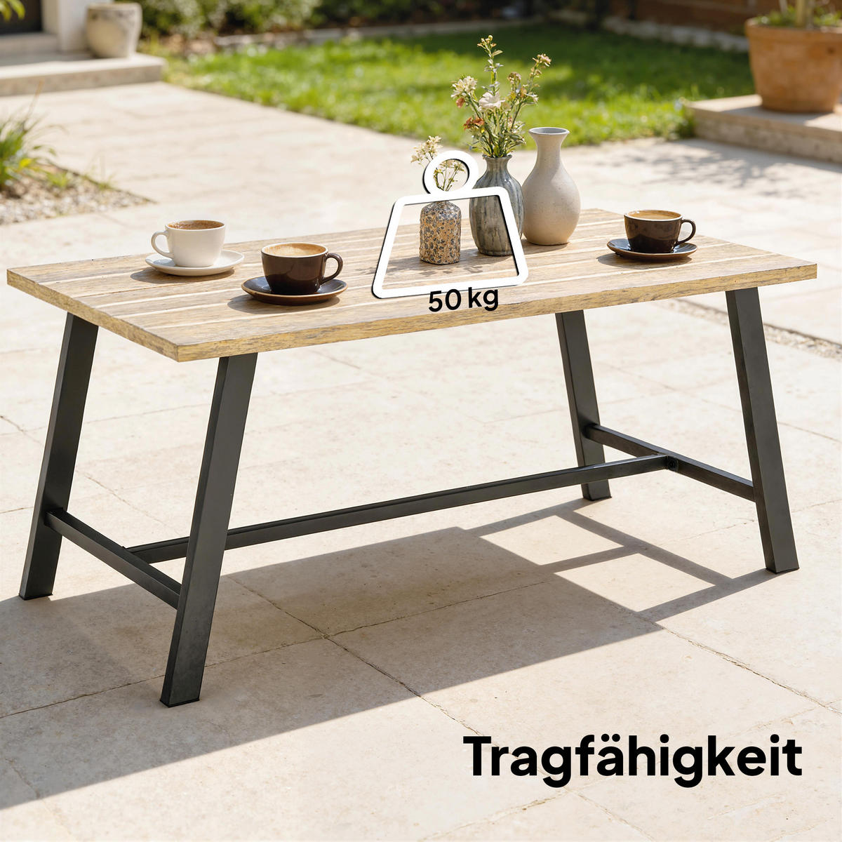 GARTENTISCH aus Metall Schwarz, Braun - Schwarz/Braun, Metall (100/55/45cm) - Outsunny