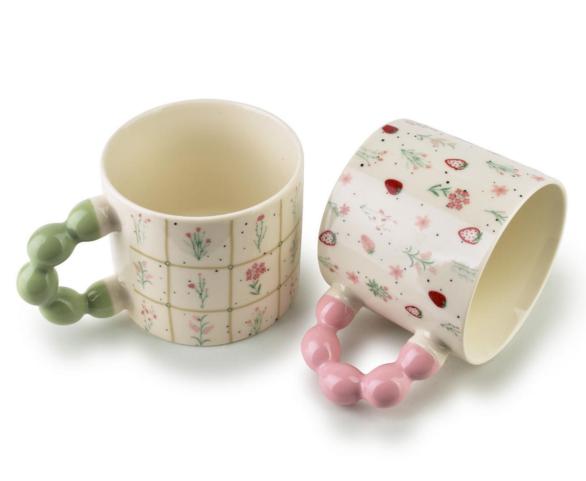 HRNEK Naria, porcelán, zelená pastelová, 9x14x8cm - pastelově zelená/růžová, keramika (0.35L) - Mondex