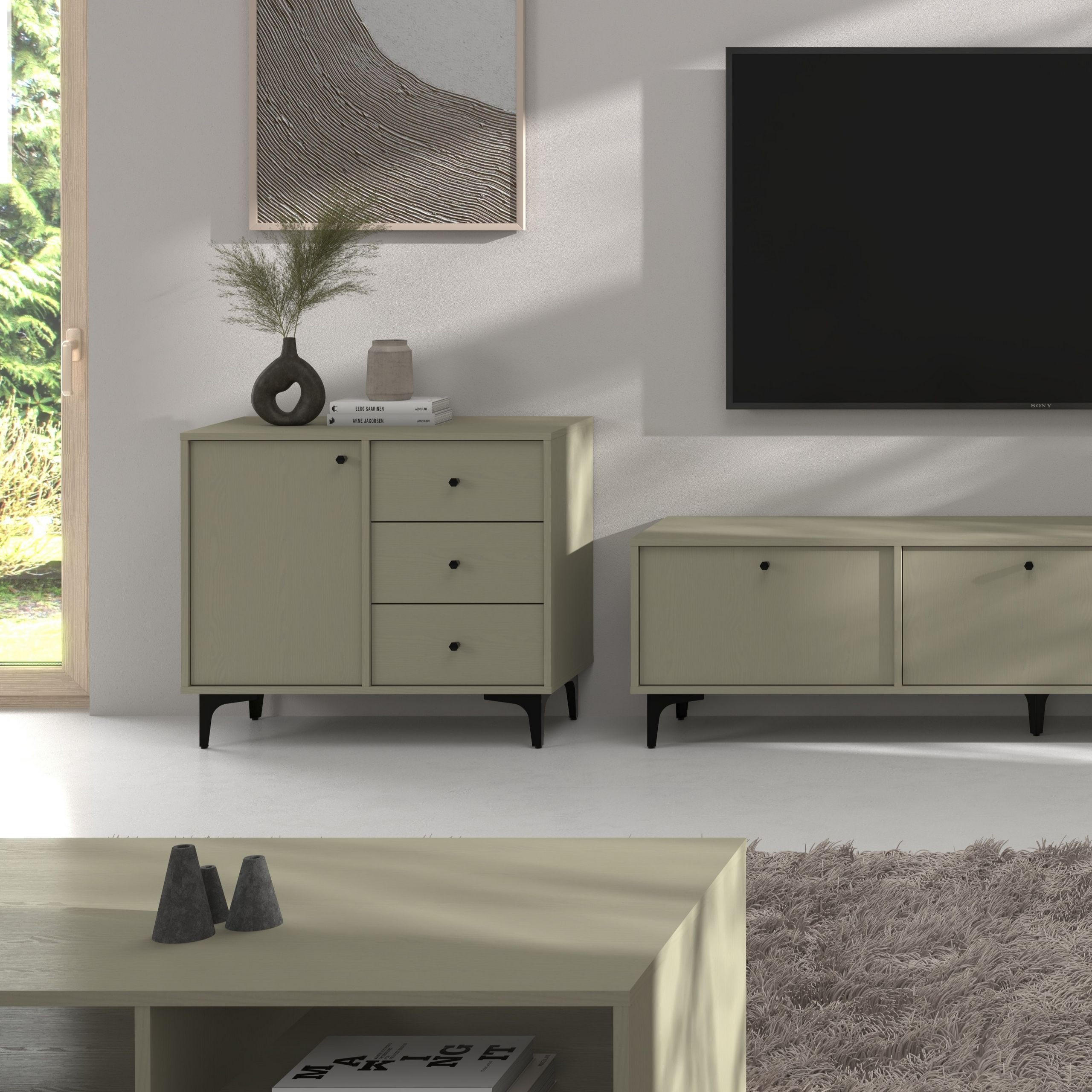 KOMMODE TORINO 84/72/41 cm mit 3 Schubladen 1 Türen Hellgrün - Hellgrün, Holzwerkstoff (84/72/41cm) - MASSENO
