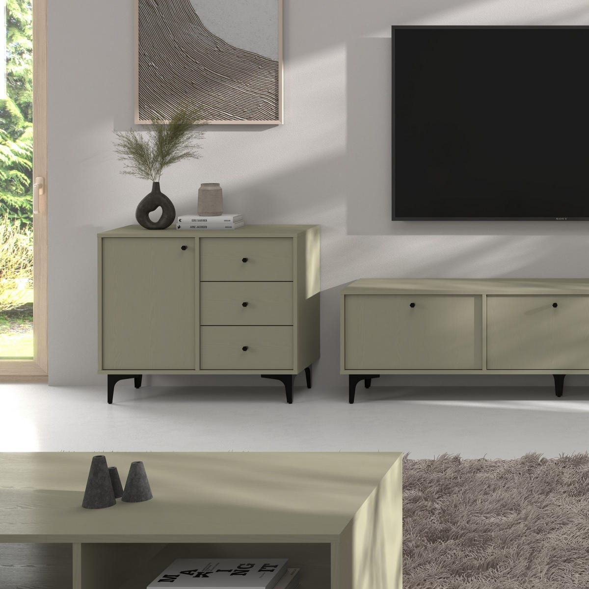 KOMMODE TORINO 84/72/41 cm mit 3 Schubladen 1 Türen Hellgrün - Hellgrün, Holzwerkstoff (84/72/41cm) - MASSENO