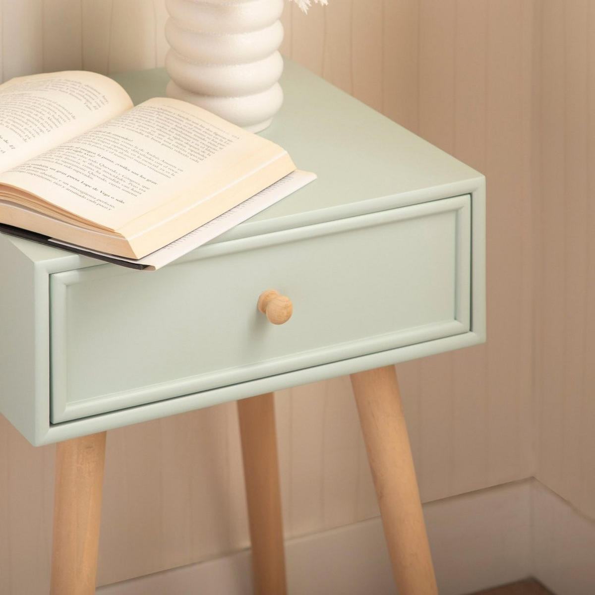 NACHTTISCH MIT 1 SCHUBLADE Tai Grün 40 cm x 61 cm - Grün, Holzwerkstoff (40/61/36cm) - Klast Home