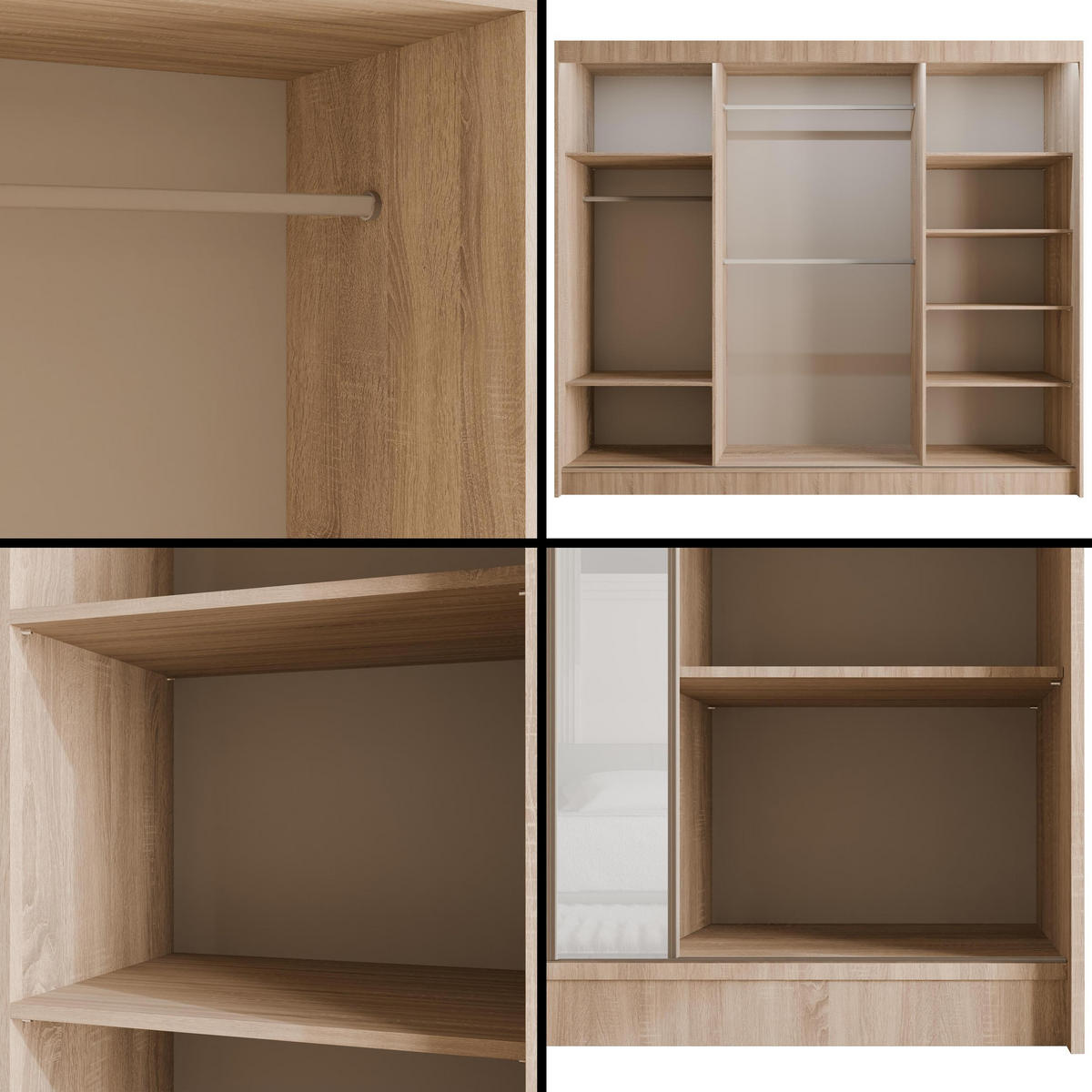 KLEIDERSCHRANK VESLI mit LED - 250 cm - Sonoma Eiche|Weiß - Weiß/Sonoma Eiche, Holzwerkstoff (250/215/61cm) - ALTDECOR