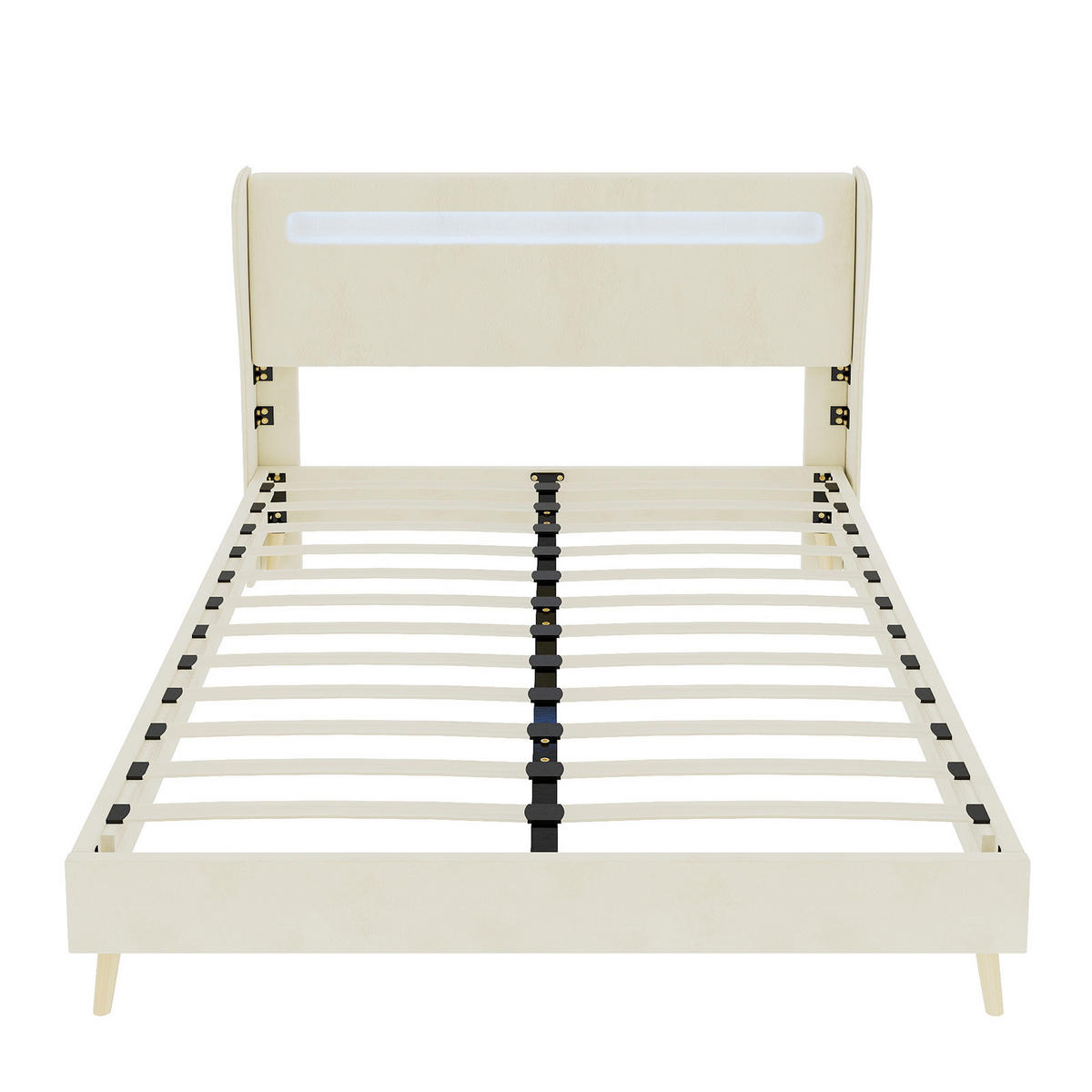 POLSTERBETT 140/200 cm DE-32987 mit LED-Kopfteil und Matratze Beige - Beige, Metall (140/200cm) - ComfortXL