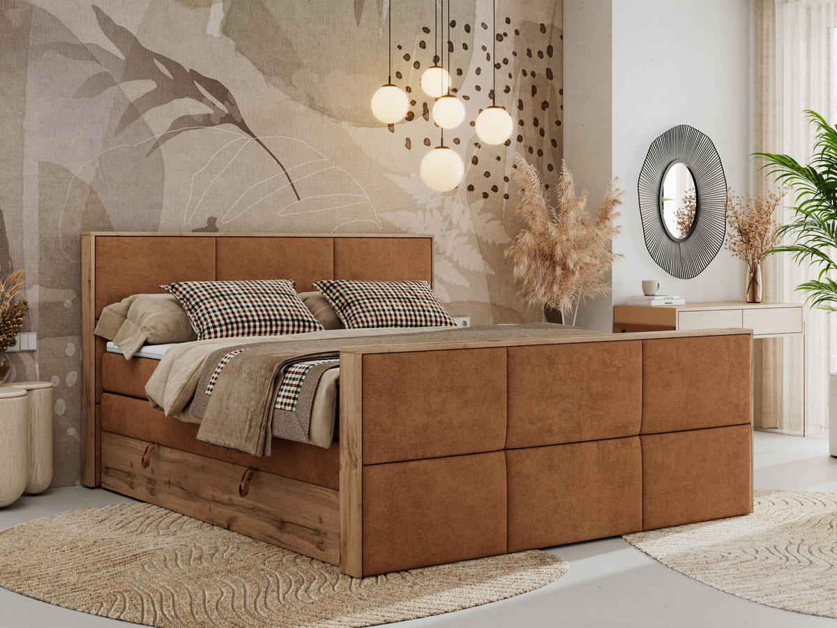 BOXSPRINGBETT ALBERO 2 KING DUO 120/200 Orange Strukture - H3 - Orange, Holz/Textil (120/200cm) - MKS
