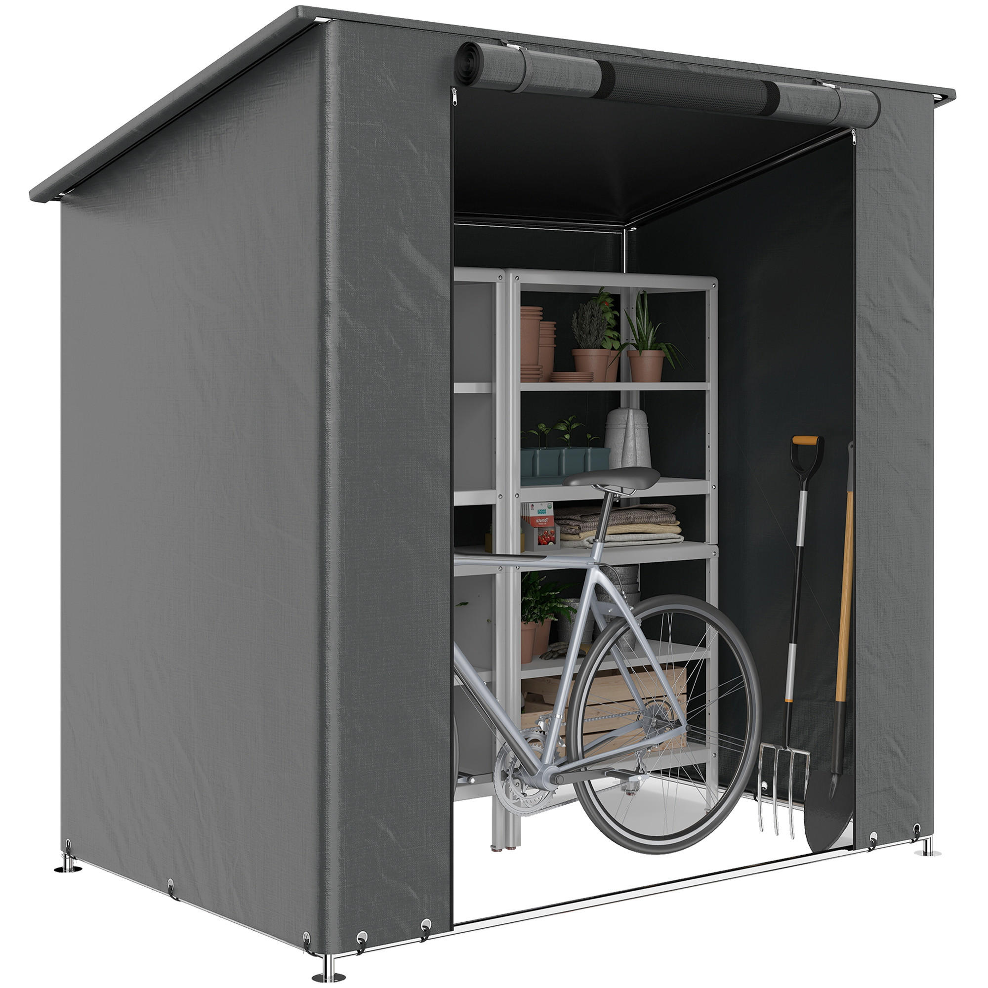 ZELTGARAGE 1,9x1,2 m DE-08135 mit aufrollbarer Reißverschlusstür Dunkelgrau - Dunkelgrau, Metall (120/204/187cm) - ComfortXL