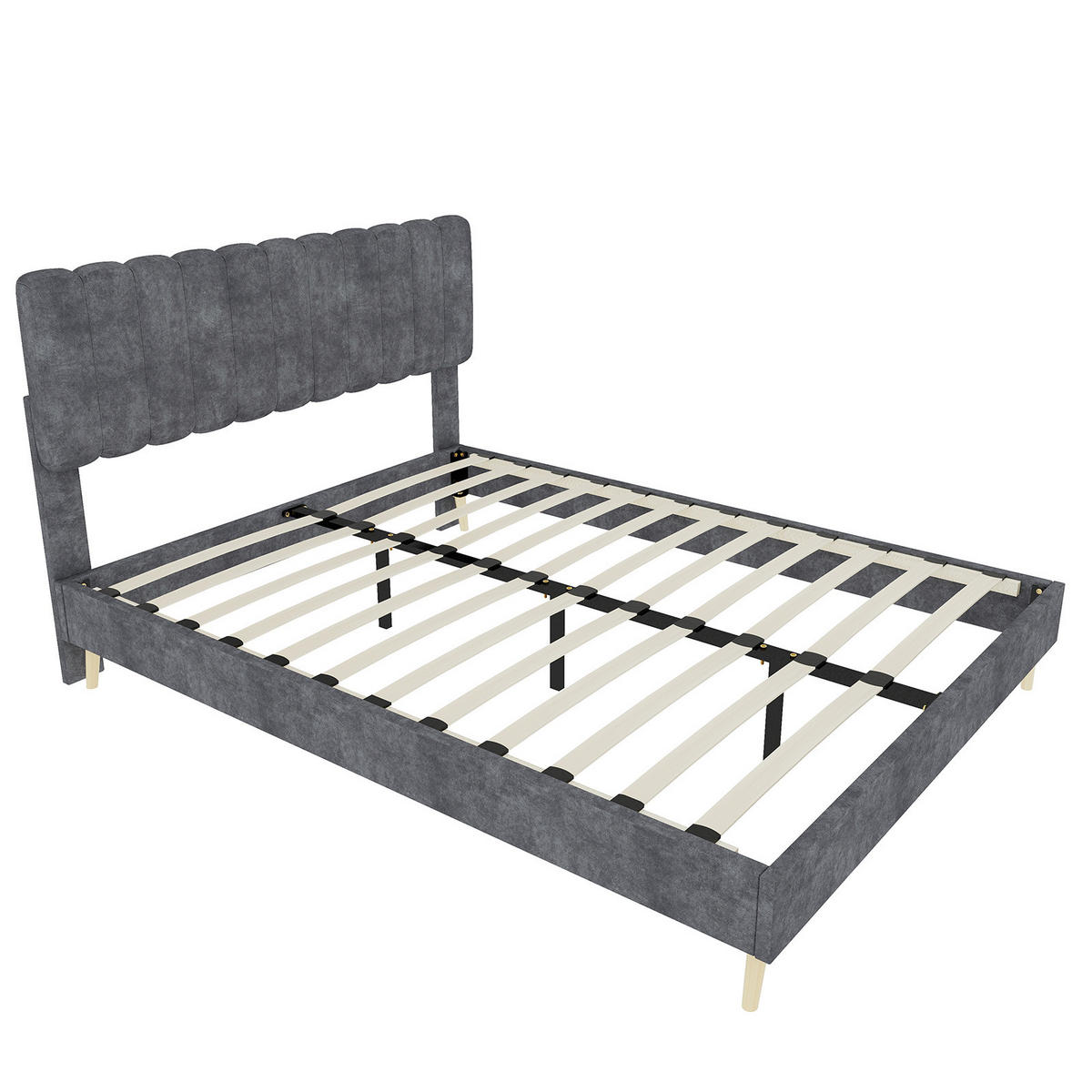 POLSTERBETT 140/200 cm DE-32951 mit hohem Kopfteil und Matratze Grau - Grau, Metall (140/200cm) - ComfortXL