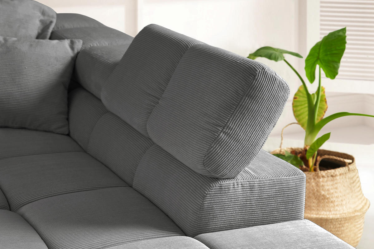 ECKSOFA NEVADA Anthrazit Cord - Anthrazit/Schwarz, Kunststoff/Textil (319/215cm) - KAWOLA