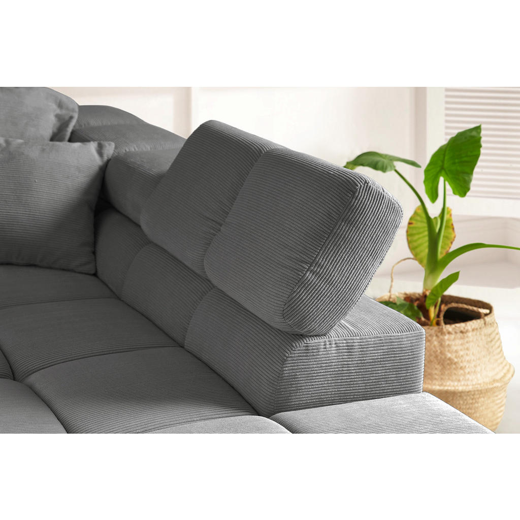 Thumbnail - Kawola Ecksofa, Anthrazit, Schwarz, Textil, Echtholz, 4-Sitzer, Füllung: Komfortschaum, Ottomane rechts, L-Form, 319x215...