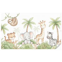 KINDERTAPETE - Tiere - Dschungel - Pastell - 450x280 cm - Weiß, Papier (450/280cm) - OnlyWow