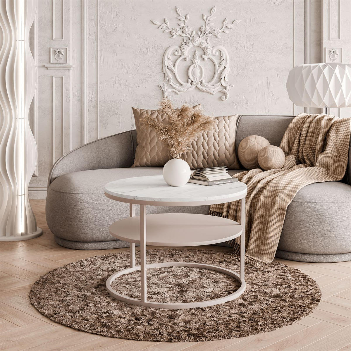 COUCHTISCH CIRI MATT KASCHMIR mit Ablage Platte Levanto - Weiß, Holzwerkstoff (70/70/49cm) - Lookway