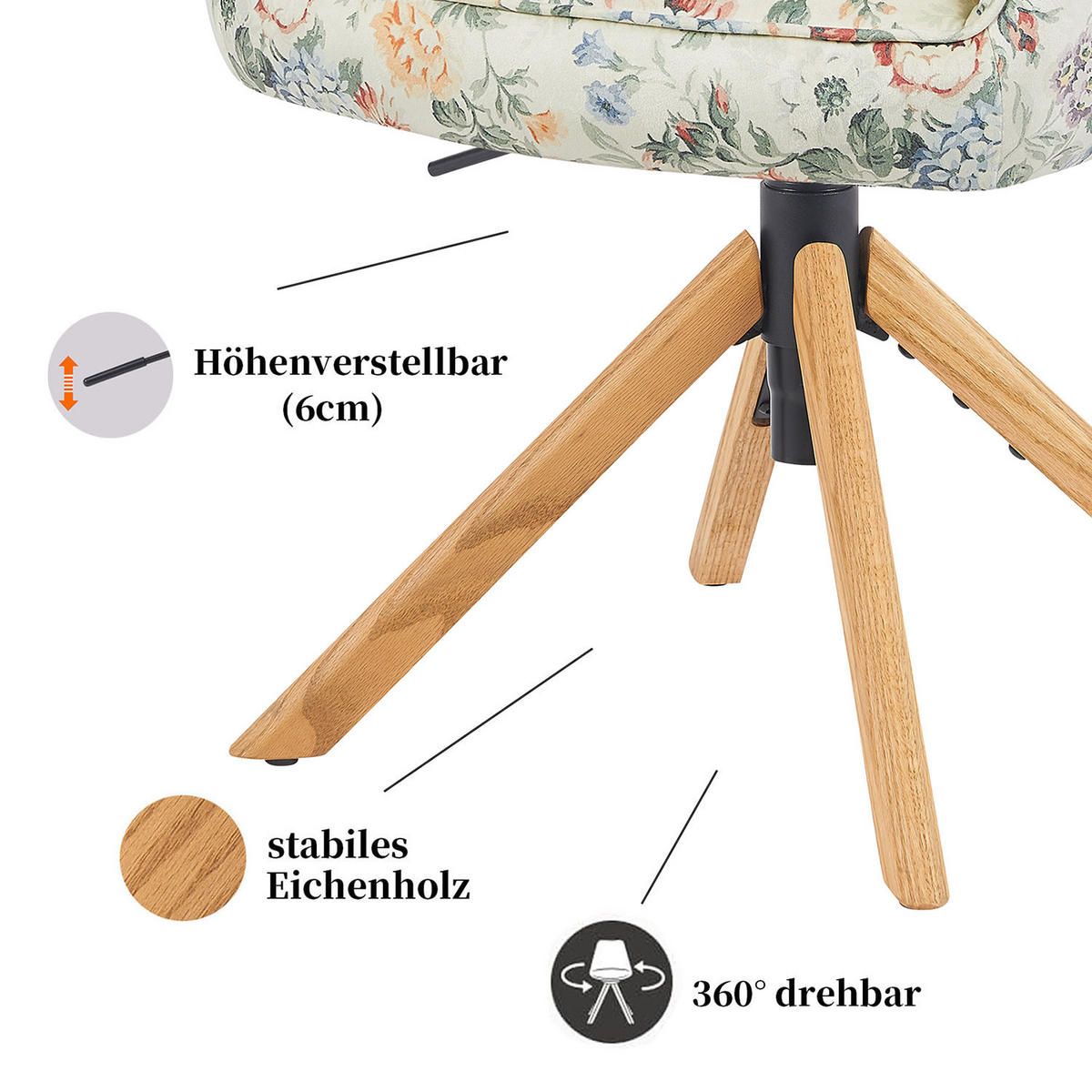 BÜROSTUHL Mika-Amia 2er-Set - Honigeiche/Multicolor, Eichenholz/Holz (60/88/65cm) - DUBI Möbel