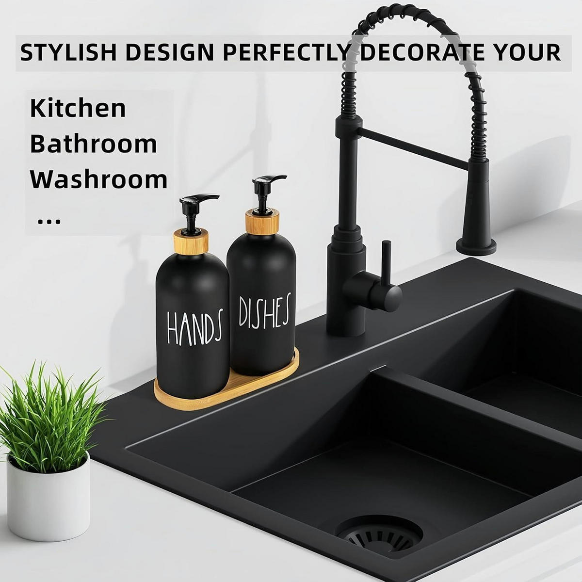 SEIFENSPENDER Set 2-teilig Schwarz Matt Glas mit Tablett - Schwarz, Glas (8/10/10cm)