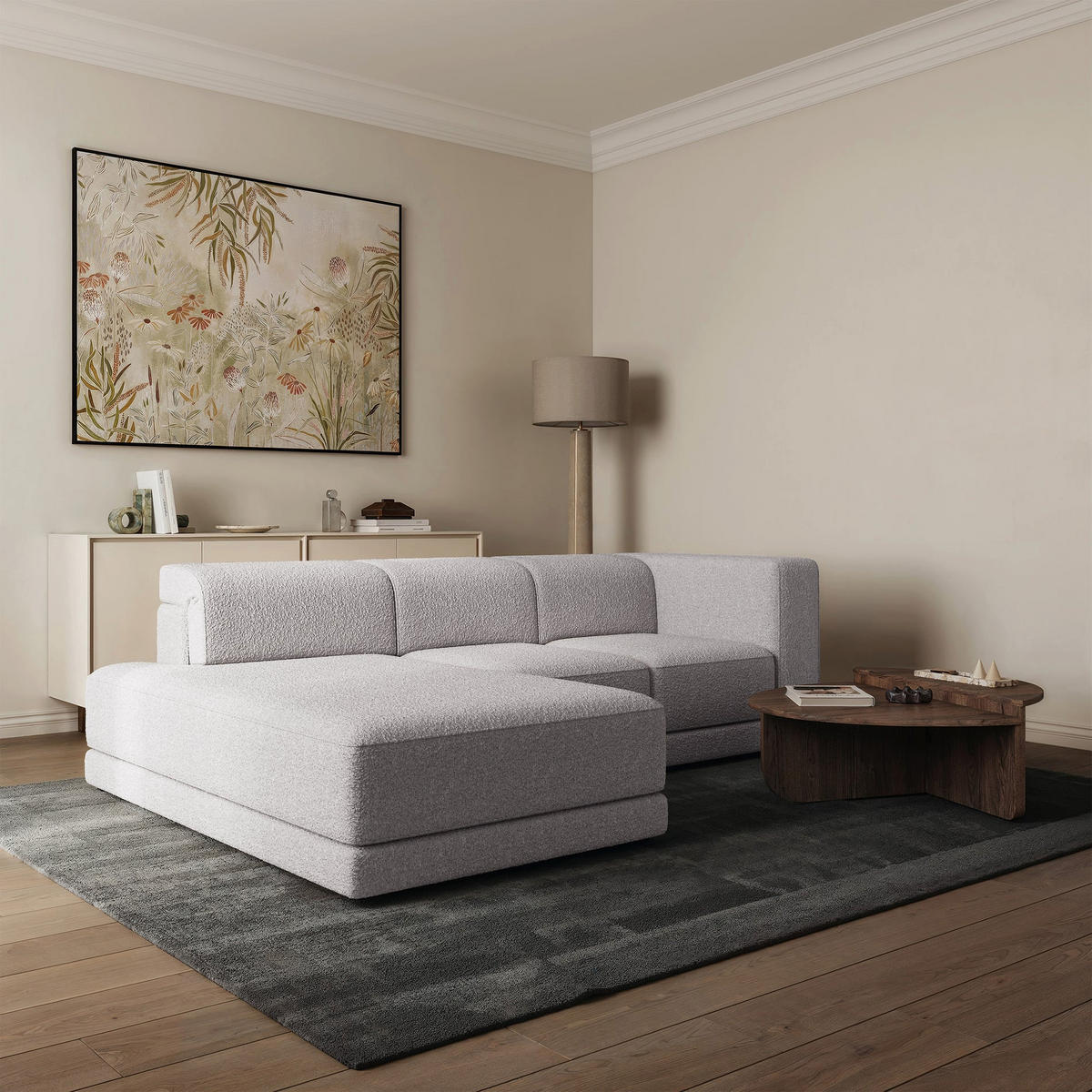 ECKSOFA Novals L-Form, 4-Sitzer, links 278 cm - Hellgrau/Schwarz, Holz/Kunststoff (278/168cm) - Selsey