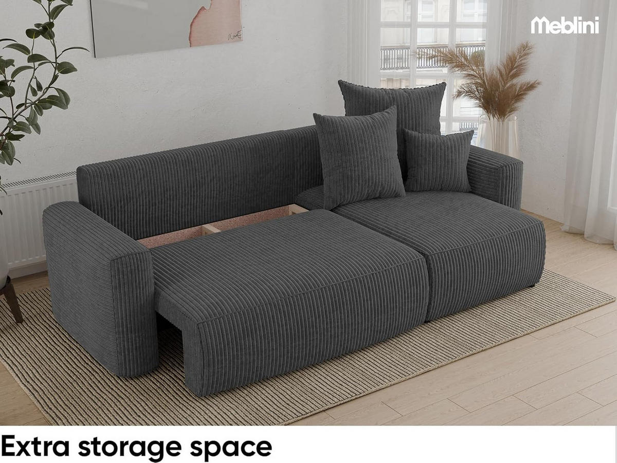 ECKSOFA DAVE L - Dunkelgrau/Schwarz, Holzwerkstoff (238/87cm) - Meblini