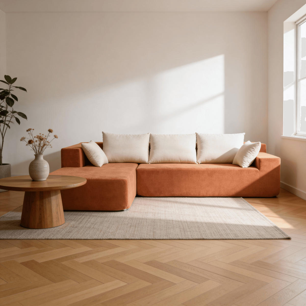 ECKSOFA Luna Orange Weiß 3-Sitzer Links - Orange, Textil (267/175cm) - COCO Living