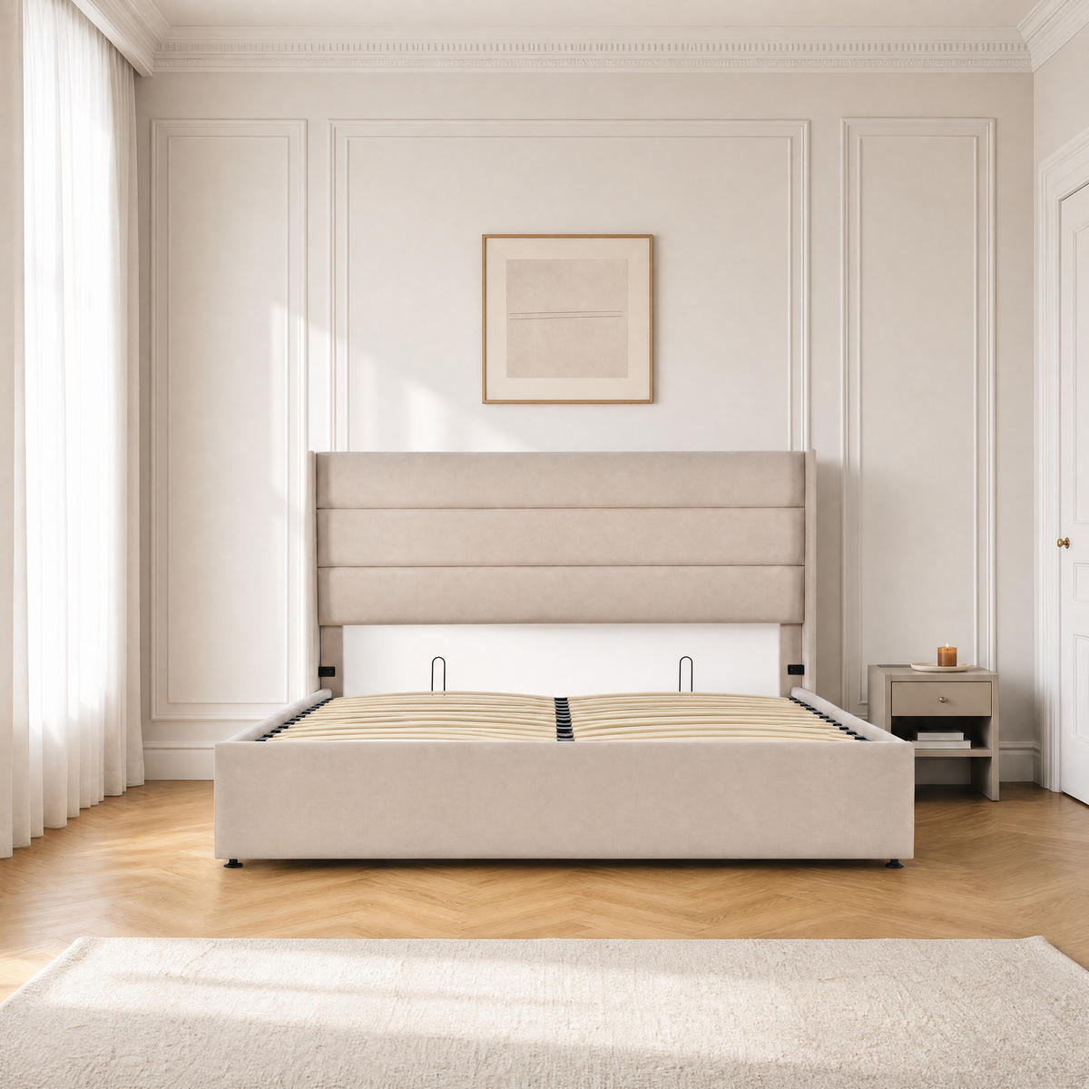 POLSTERBETT BEIGE 160x200cm, Hydraulischer Stauraum, Modernes Design - Beige, Holz/Kunststoff (160/200cm) - SHOPENTRA