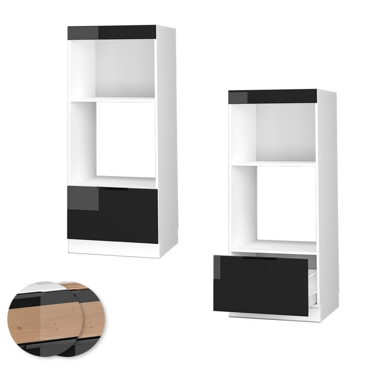 MIKROWELLENSCHRANK Fame-Line Schwarz Eiche hochglanz 60 cm offen - Schwarz Hochglanz/Schwarz, Holzwerkstoff (60/153.6/58.1cm) - Vicco