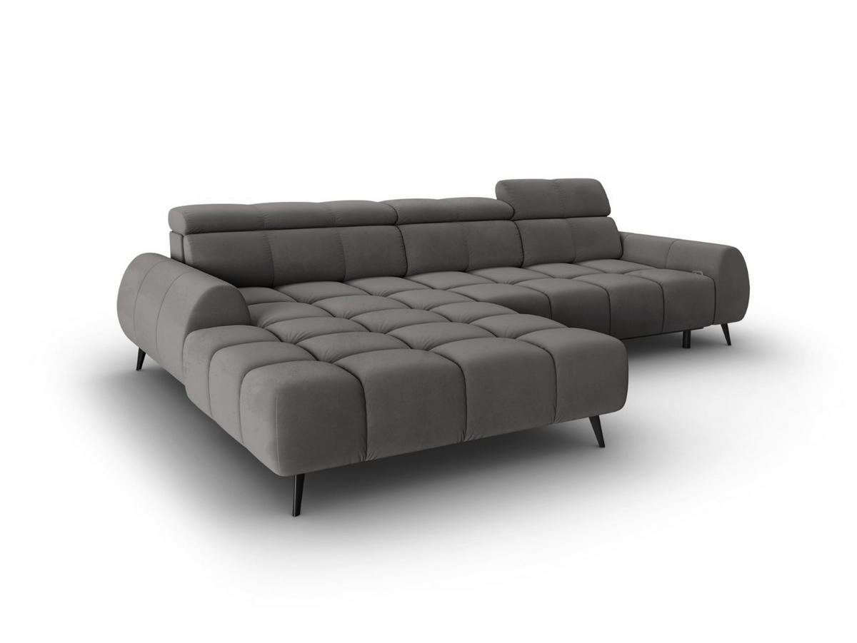 ELEKTRISCHES-ECKSOFA links Alyse aus Samt hellgrau 5 Sitzplätze - Hellgrau, Textil (188/295cm) - Micadoni