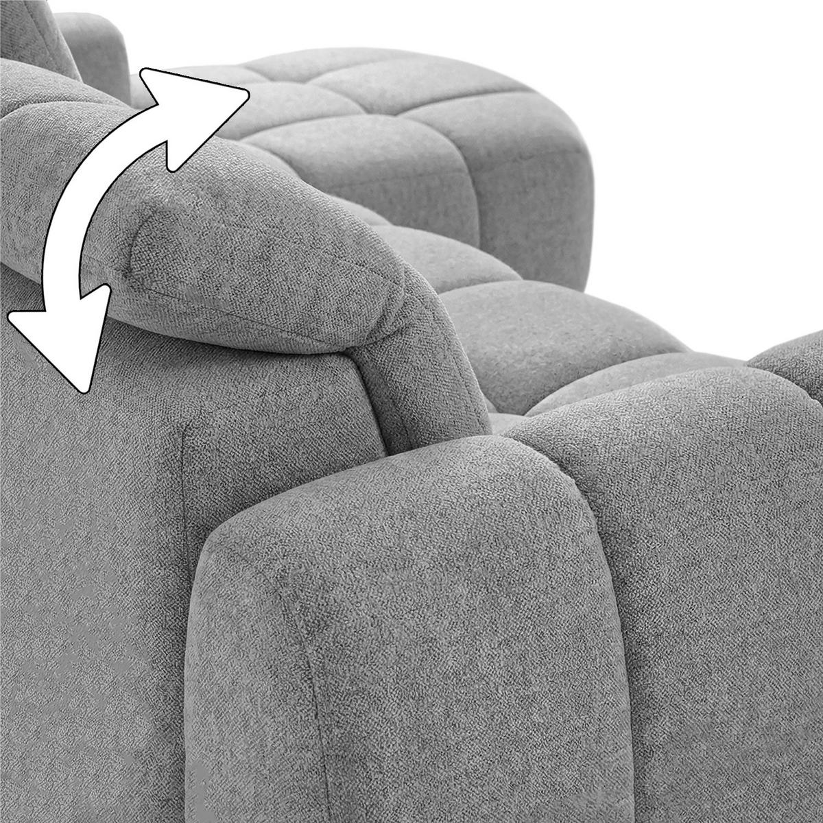 ECKSOFA Sorel Mini mit Automatisch verstellbarer Sitztiefe und Kopfstützen, rechts, Hellgrau - Hellgrau, Textil (275/190cm) - Beautysofa