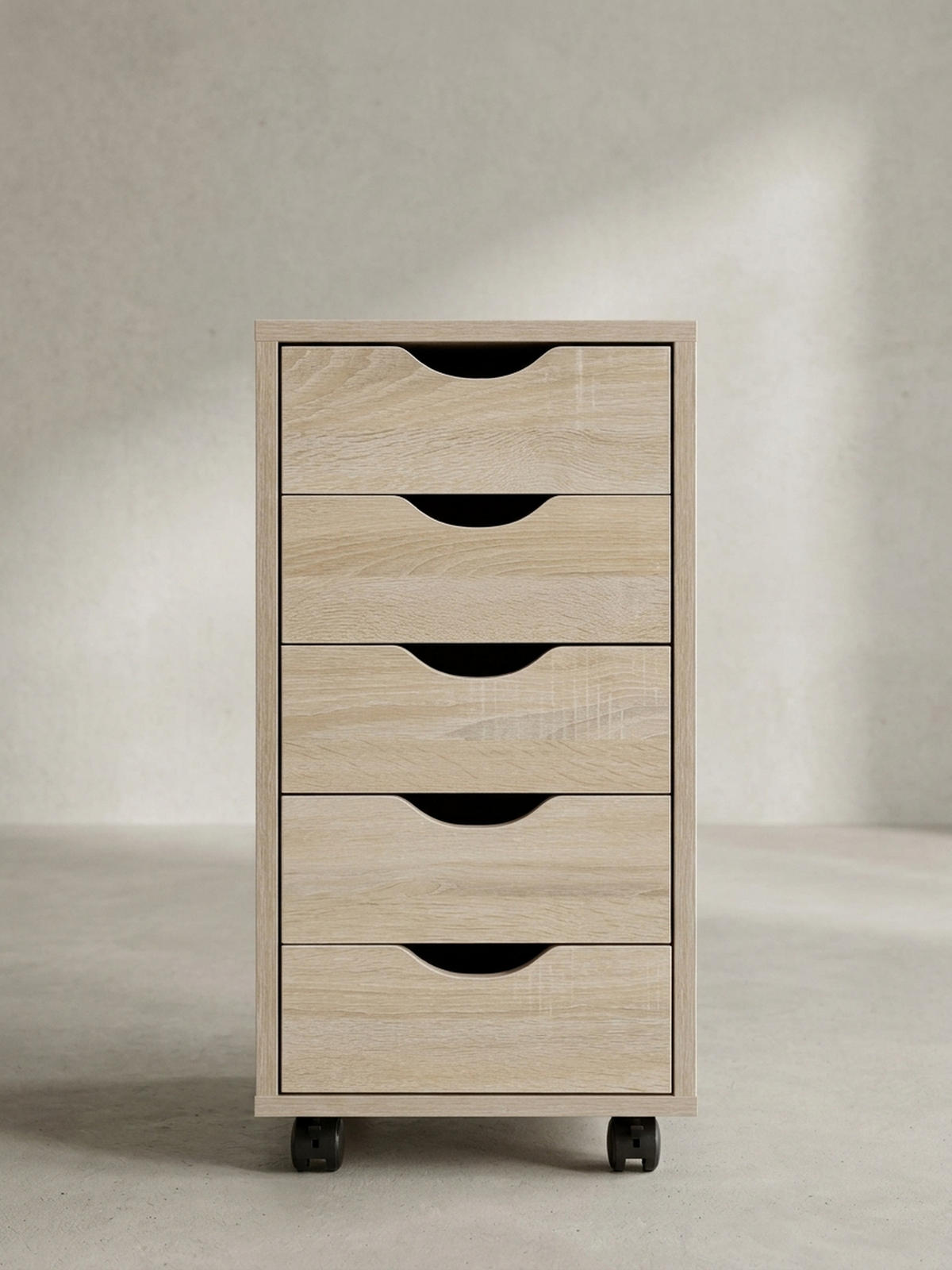 ROLLCONTAINER – MDF-Holz, Sonoma, 5 Schubladen, Rollen, für Büro oder Wohnzimmer - Beige/Schwarz, Holz/Kunststoff (38/64/33cm) - KADIMA DESIGN