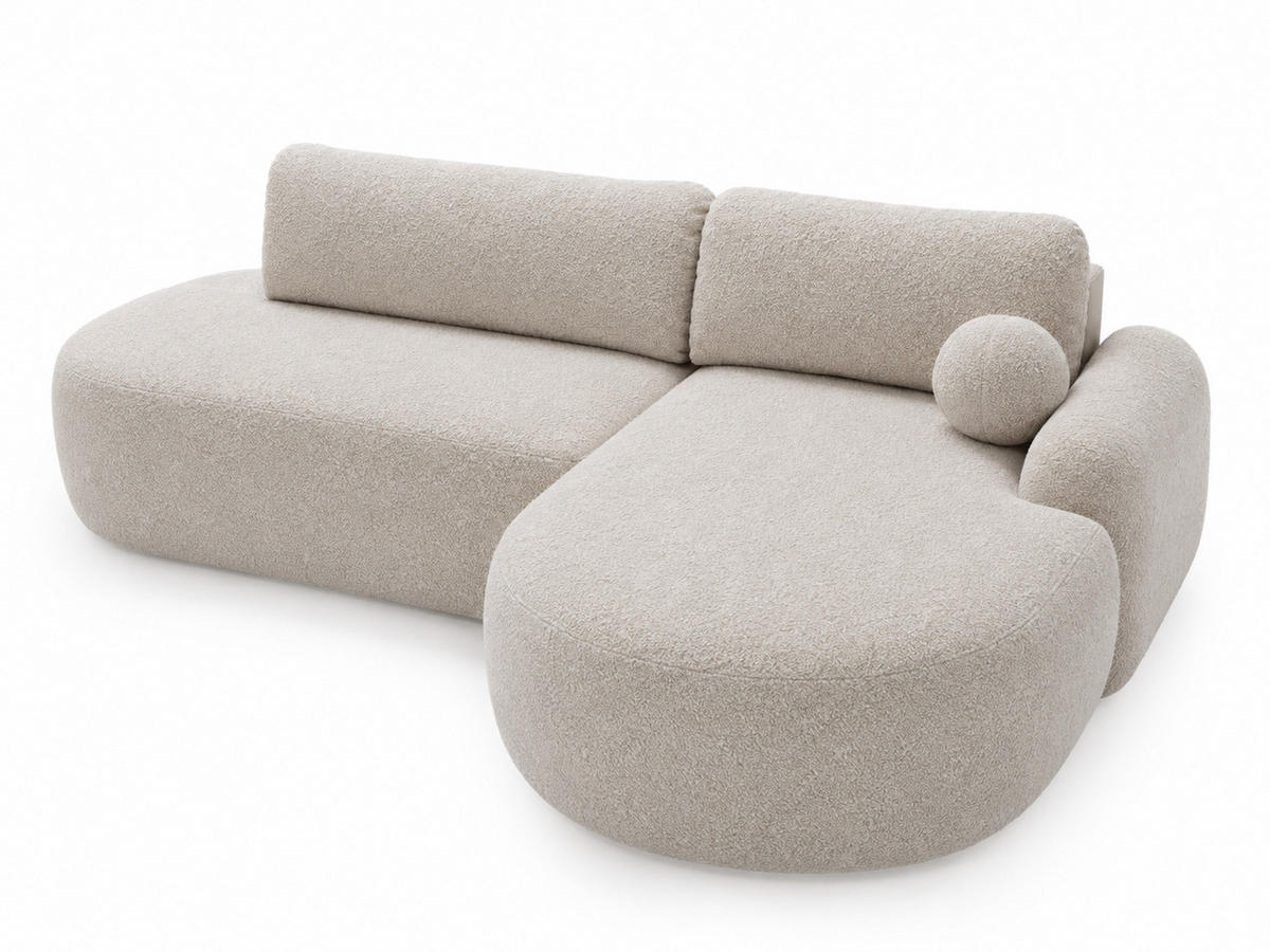 ECKSOFA Aurio O Bouclé-Stoff Creme Rechts - Creme, Holz/Textil (177/271cm) - Graingold