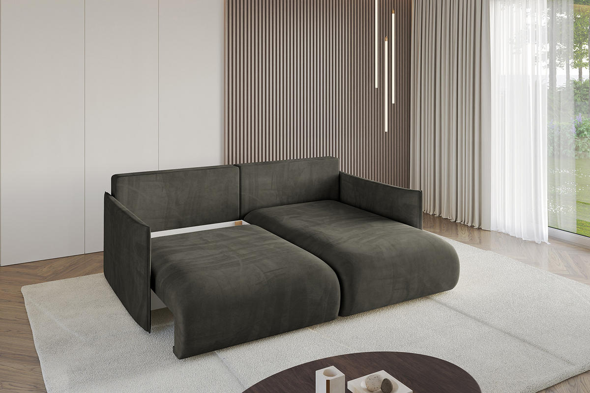 ECKSOFA Ottomane rechts ONESK-L 216x177x72 Schwarz Velours - Schwarz, Holzwerkstoff/Kunststoff (177/216cm) - ALTDECOR