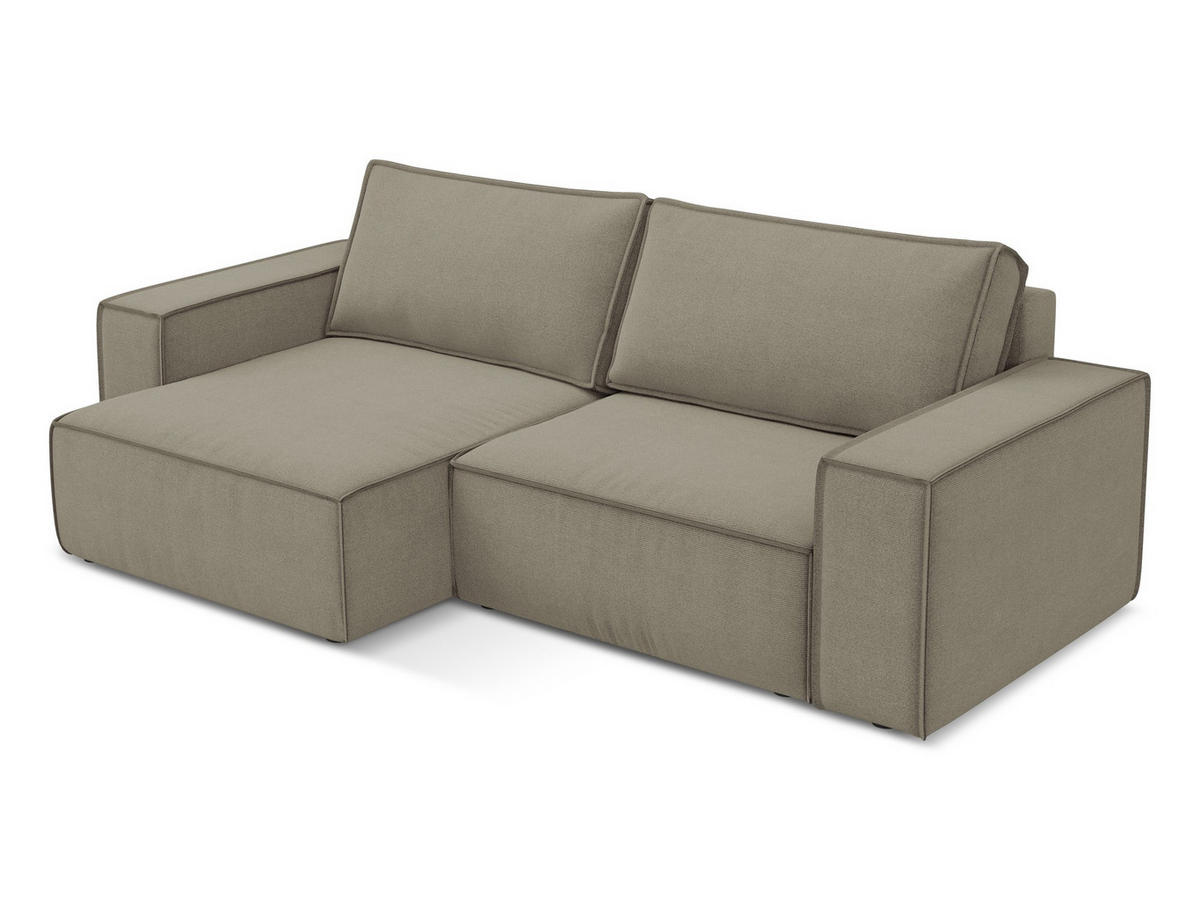 ECKSOFA mit Schlaffunktion Strukturstoff Stoff Beige - Beige/Schwarz, Kunststoff/Textil (148/257cm) - Makamii