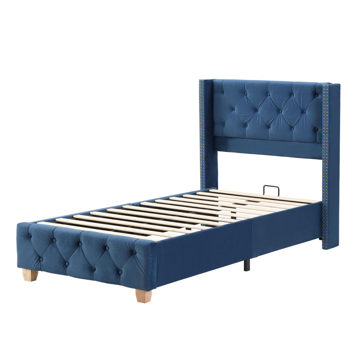 BETT mit Lattenrost 90x200 cm Samt Blau - Blau, Metall (90/200cm) - Meubliv