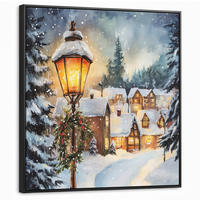 LEINWAND Bilder mit Rahmen - Weihnachtsdorf - Häuser - Schnee - Weihnachten - 90x90 - Sandfarben, Textil (90/90cm) - MuchoWow