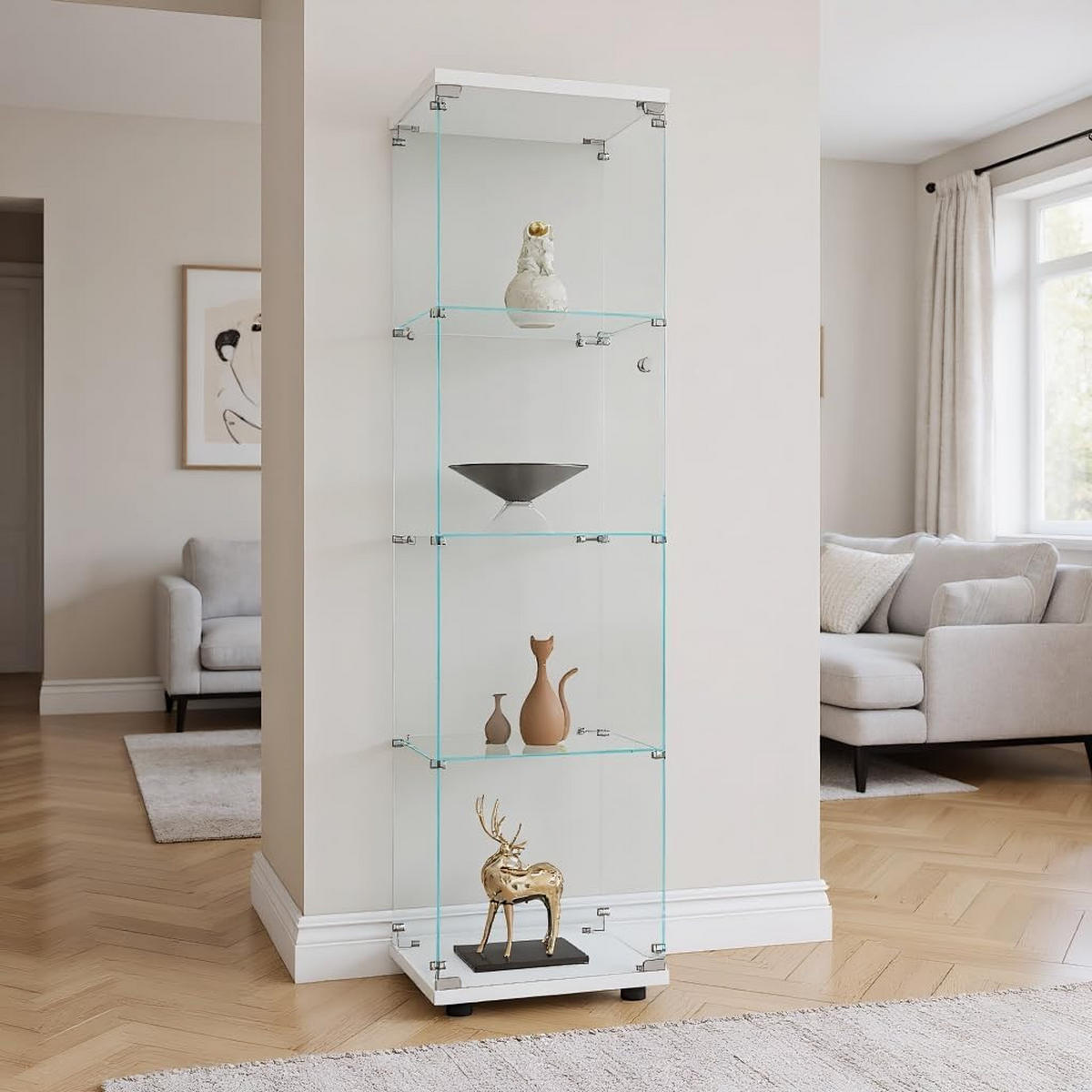 VITRINE Glasvitrine, Weiß, 4 Ebenen - Weiß, Holz (36.5/164/42.5cm)