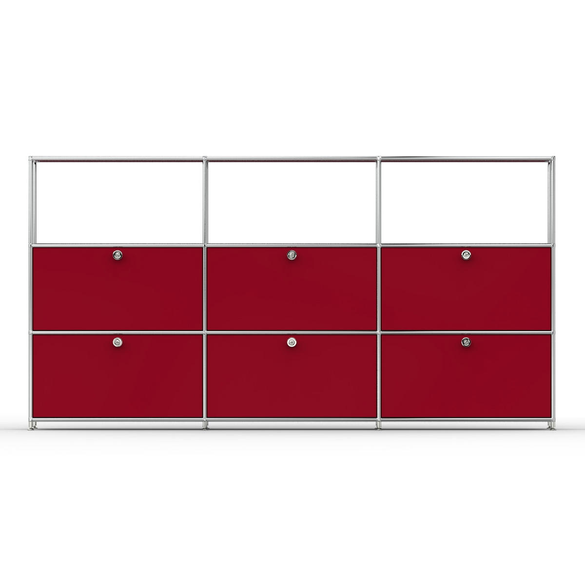 HOCHSCHRANK, 3 offene Fächer, 6 Klappen, Breite 227 cm, Rubinrot - Chromfarben/Silberfarben, Metall (40/118/227.2cm) - Versee