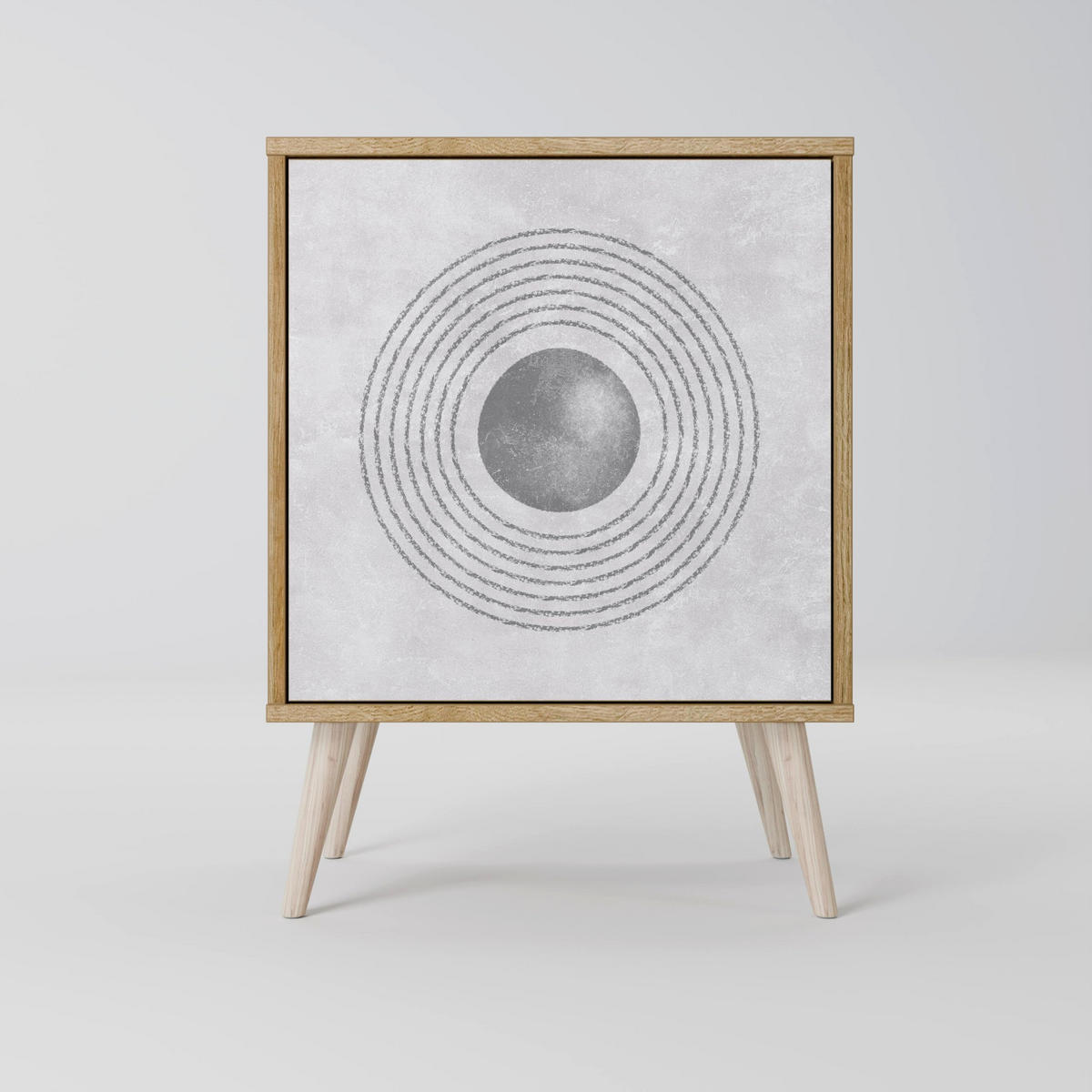 SIDEBOARD SOLID CIRCLES, Grau, 57,5x42x70,5 cm, Schwarze Metall-Sternfüße - Multicolor/Schwarz, Holzwerkstoff/Metall (57.5/70.5/42cm) - SpaceRebels